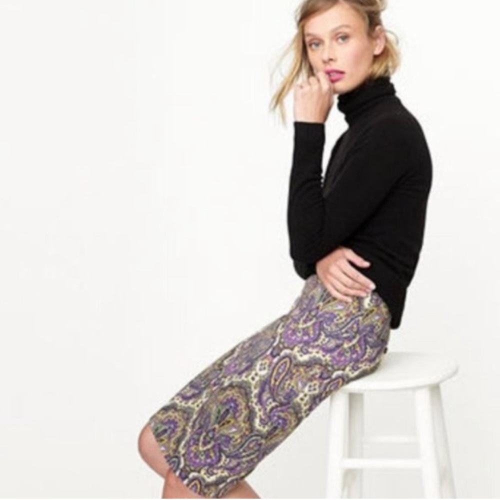 J. Crew Women's Purple Paisley No. 2 Pencil Skirt Size 2 Knee Length Spr…